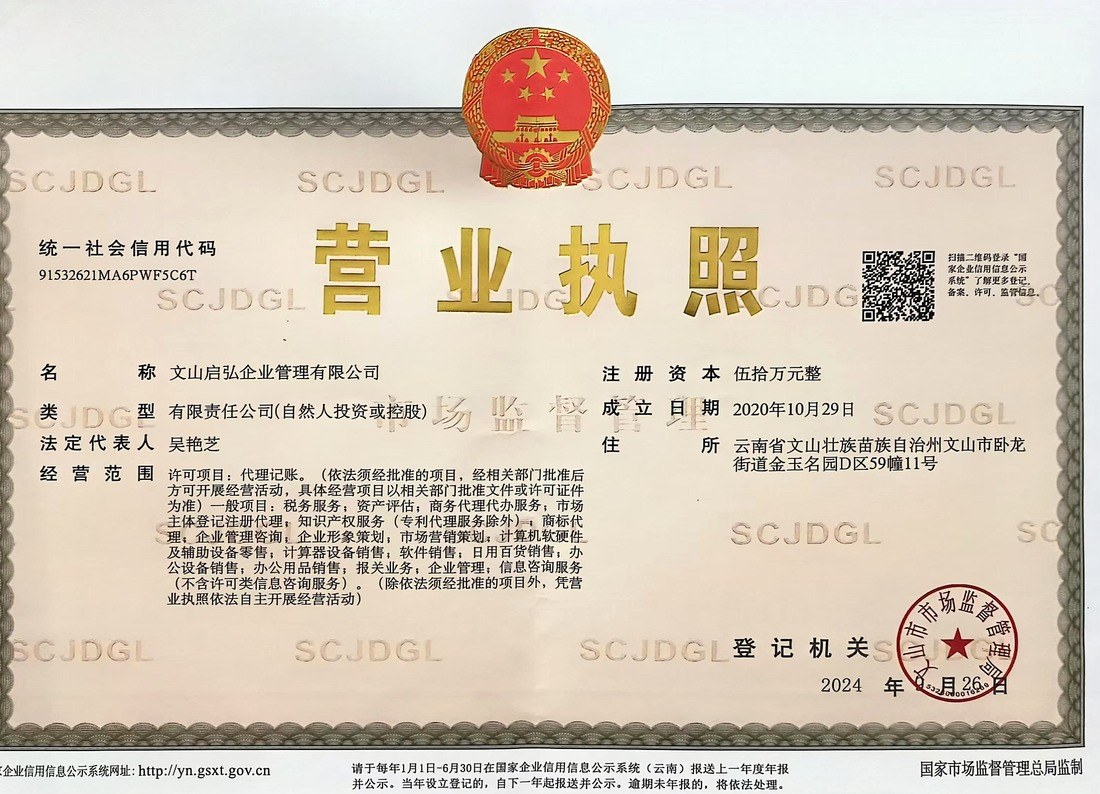 文山启弘企业管理有限公司营业执照